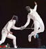 jumping fencer tries to hit points